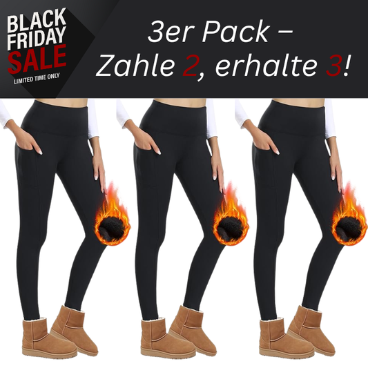 3er Pack Thermo Leggings Damen mit Taschen – Gefütterte High Waist Thermoleggings für den Winter, Fleece Warm, Blickdicht und Bequem