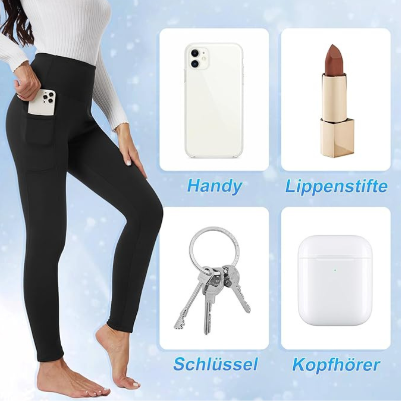 3er Pack Thermo Leggings Damen mit Taschen – Gefütterte High Waist Thermoleggings für den Winter, Fleece Warm, Blickdicht und Bequem