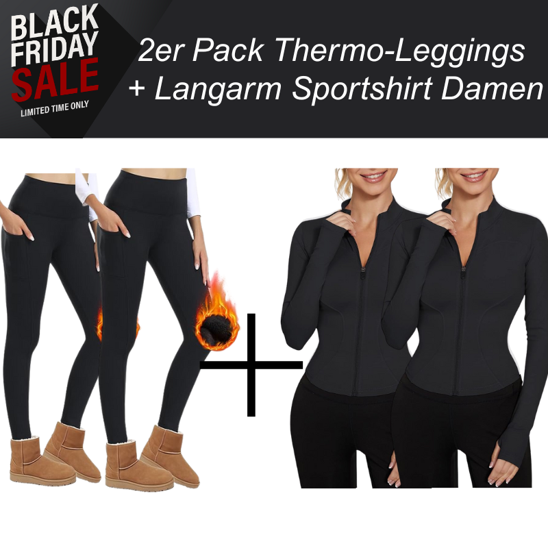 Winter Thermo-Set für Damen – 2 Leggings + 2 Langarm Sportshirts