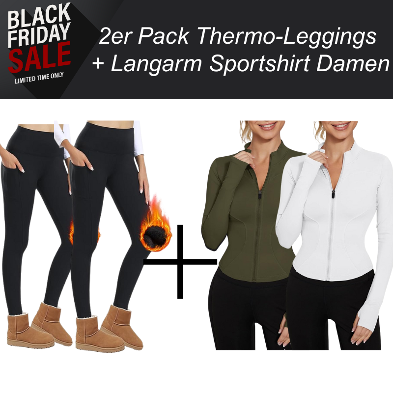 Winter Thermo-Set für Damen – 2 Leggings + 2 Langarm Sportshirts