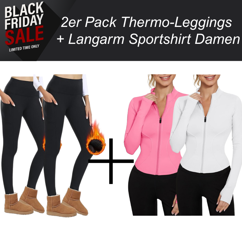 Winter Thermo-Set für Damen – 2 Leggings + 2 Langarm Sportshirts