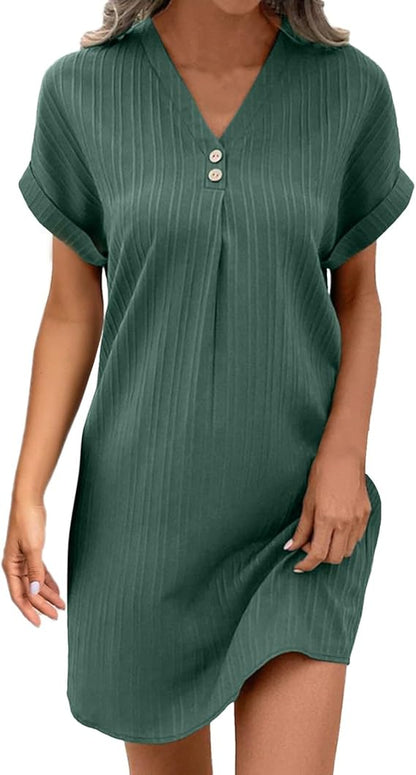 Elegantes und Schickes Sommerkleid für Damen – Midilänge, V-Ausschnitt, Kurzarm, Große Größen