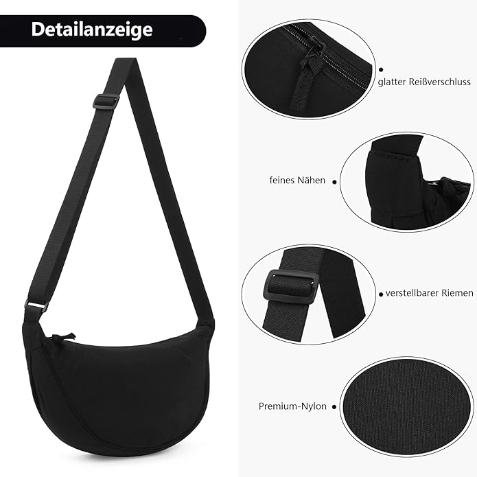 Halbmond-Umhängetasche für Damen – Verstellbarer Schultergurt