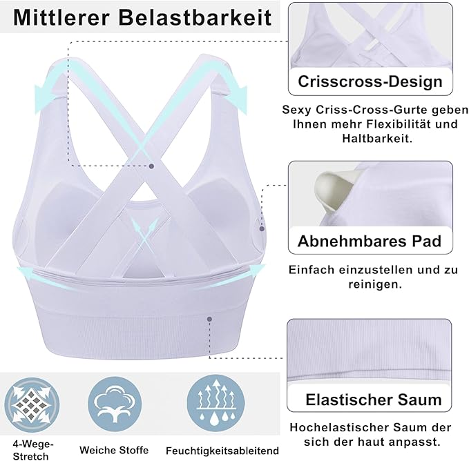 Sport-BH ohne Bügel – Kreuzrücken & Herausnehmbare Pads