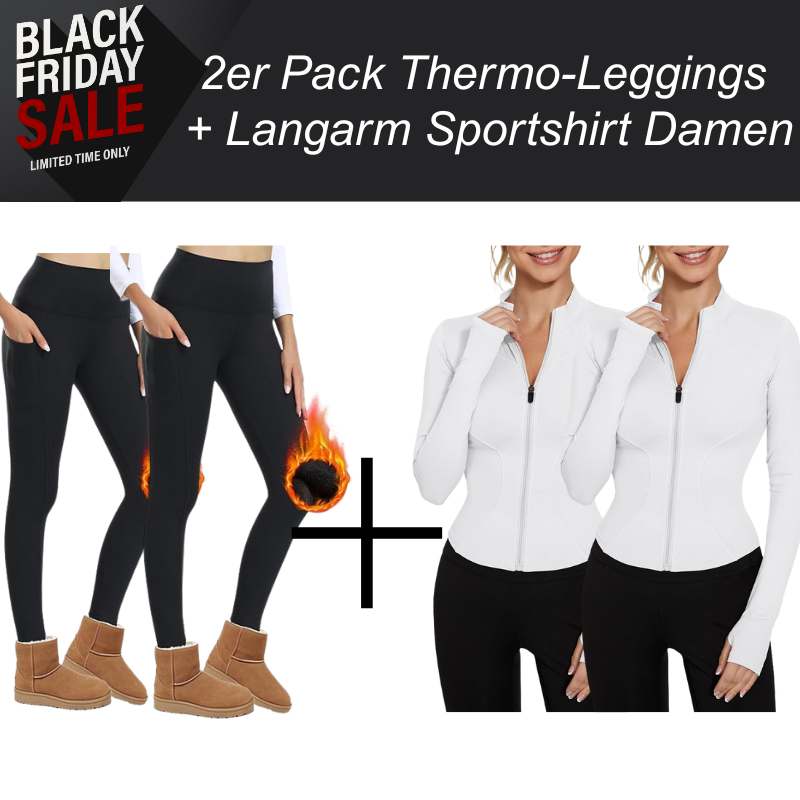 Winter Thermo-Set für Damen – 2 Leggings + 2 Langarm Sportshirts